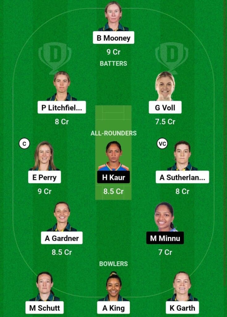 AU-W Vs IN-W 3rd ODI Dream11 Prediction Team