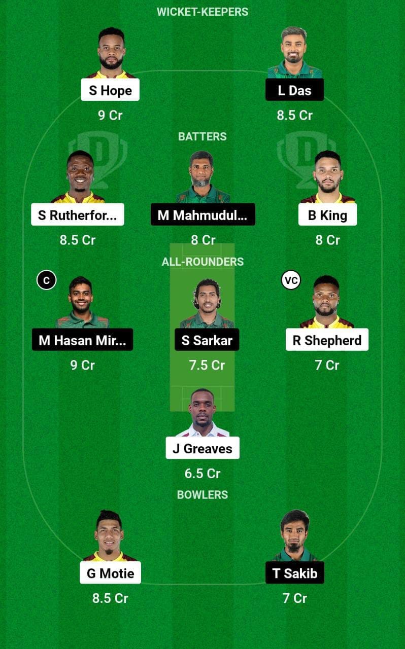 WI VS BAN 2nd ODI Dream11 Prediction