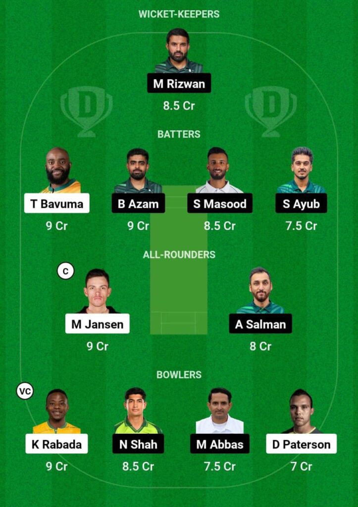 SA Vs PAK 1st Test Dream11 Prediction Team