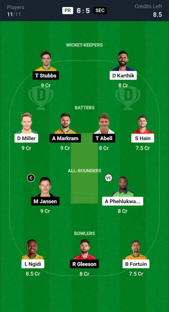 PR VS SEC Dream11 Prediction Team 2 