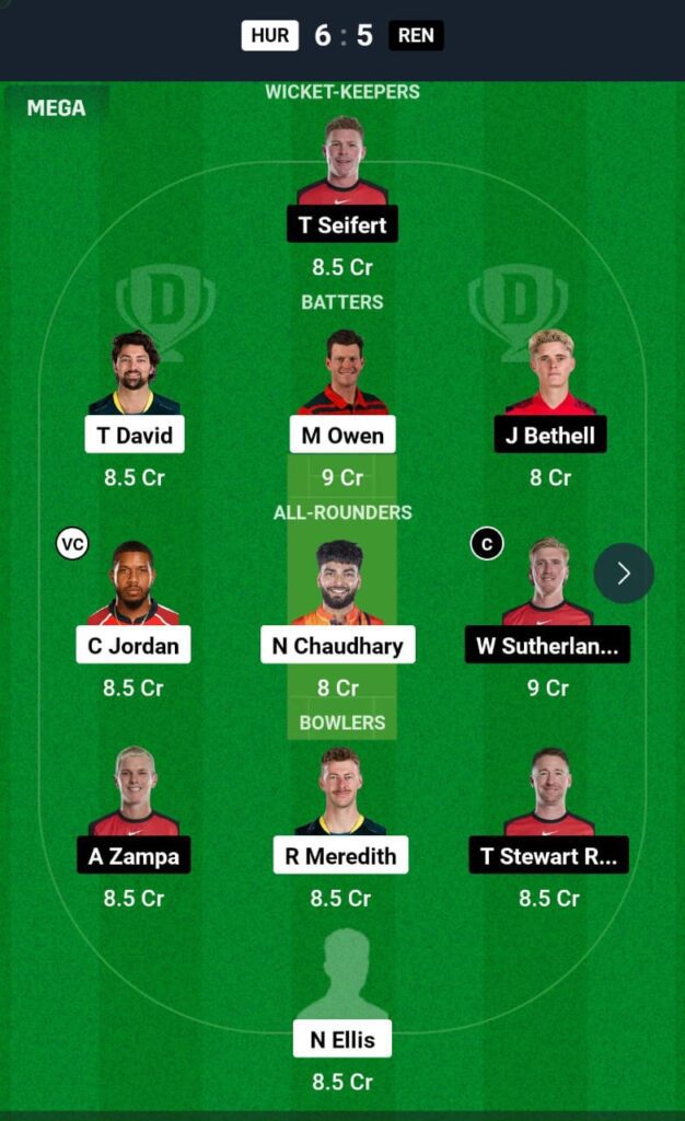 HUR VS REN Dream11 Prediction Team