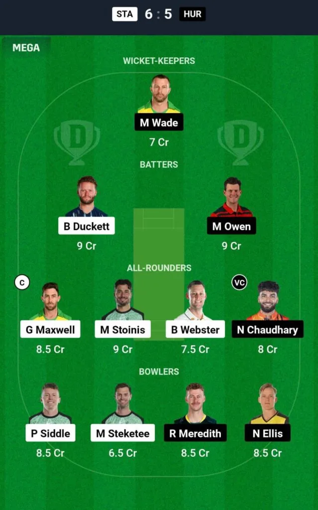 STA vs HUR Dream11 Team