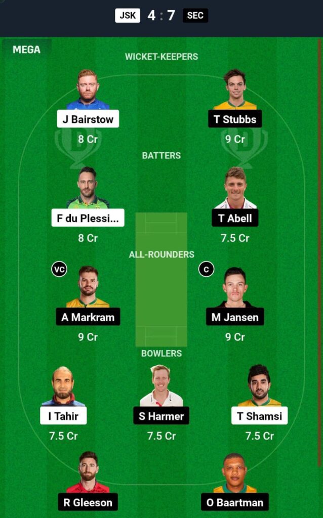 JSK VS SEC Dream11 Prediction Team 