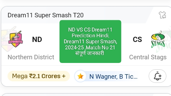 ND VS CS Dream11 Prediction Hindi, Dream11 Super Smash, 2024-25 ,Match No 21,Pitch Report,21 Jan 2025