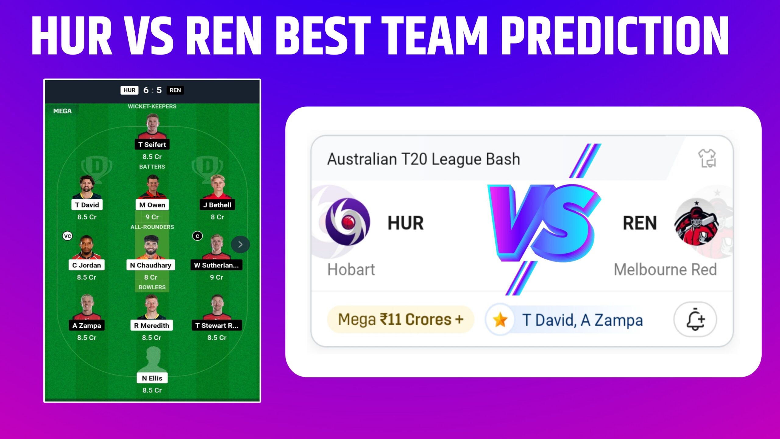 HUR VS REN Dream11 Prediction Hindi