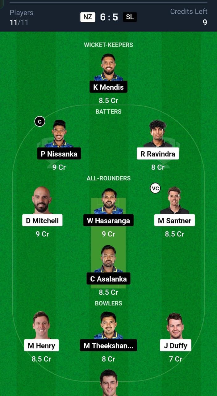 NZ VS SL 1st ODI Dream11 Prediction Team 