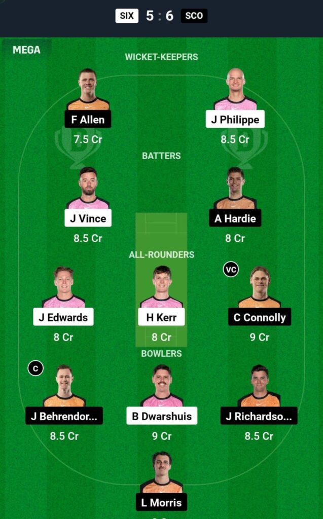 SIX Vs SCO Dream11 Prediction Team 