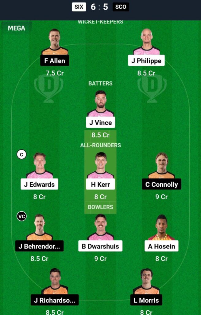 SIX Vs SCO Dream11 Prediction Team 2 