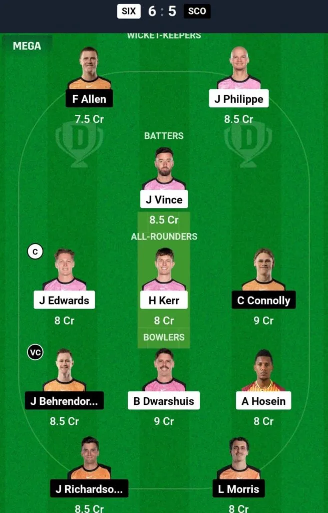 SIX Vs SCO Dream11 Prediction Team 2