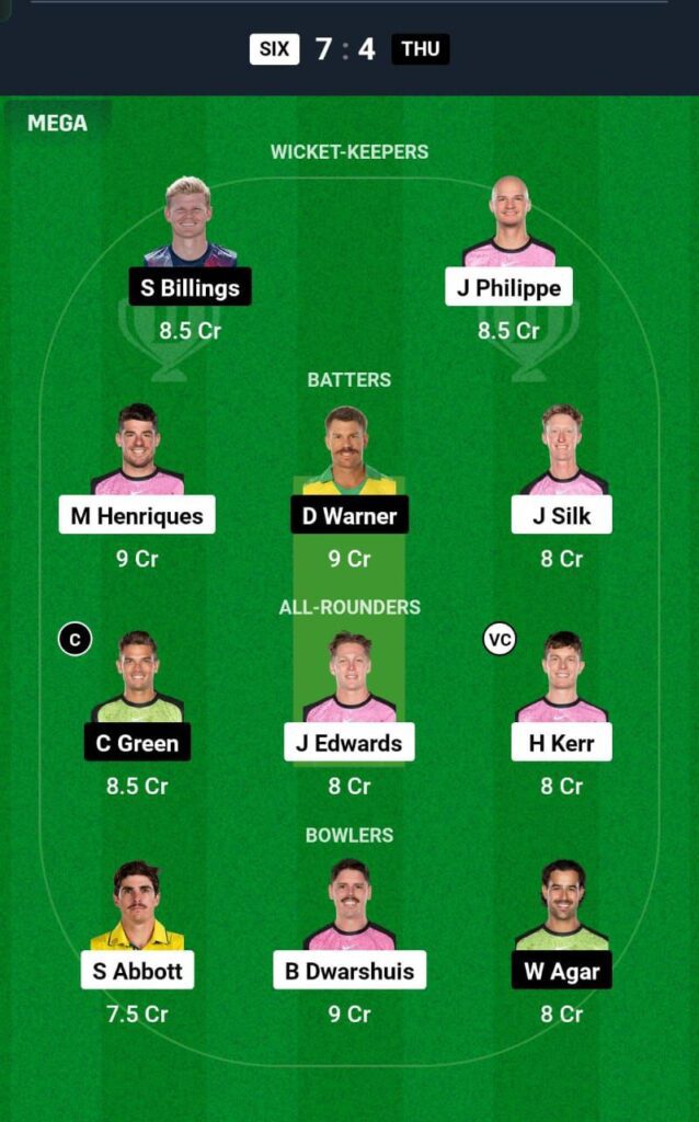 SIX VS THU Dream11 Prediction Team 