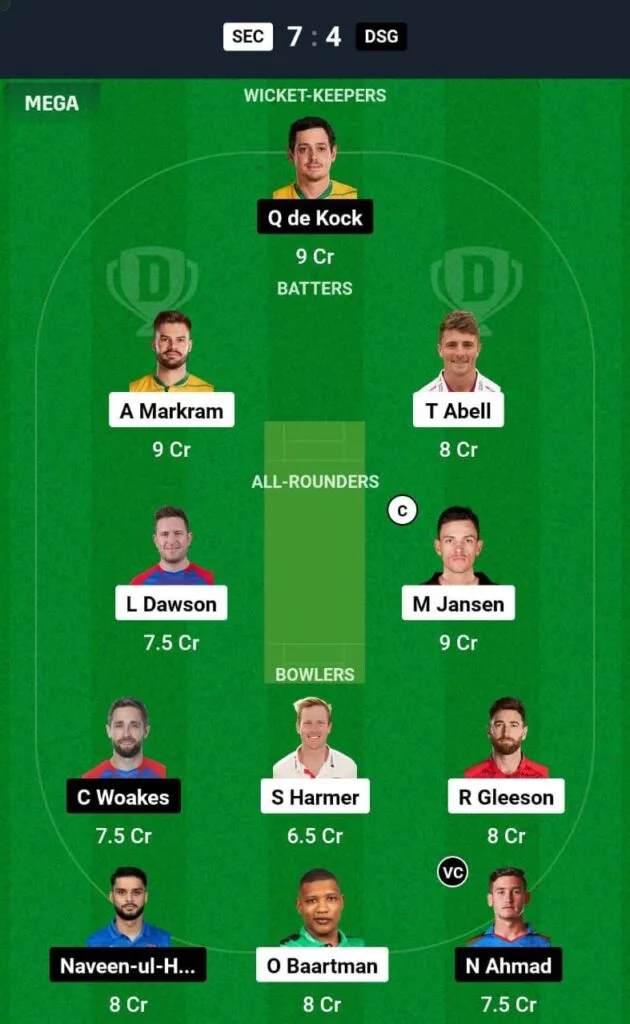 SEC Vs DSG Dream11 Team 2