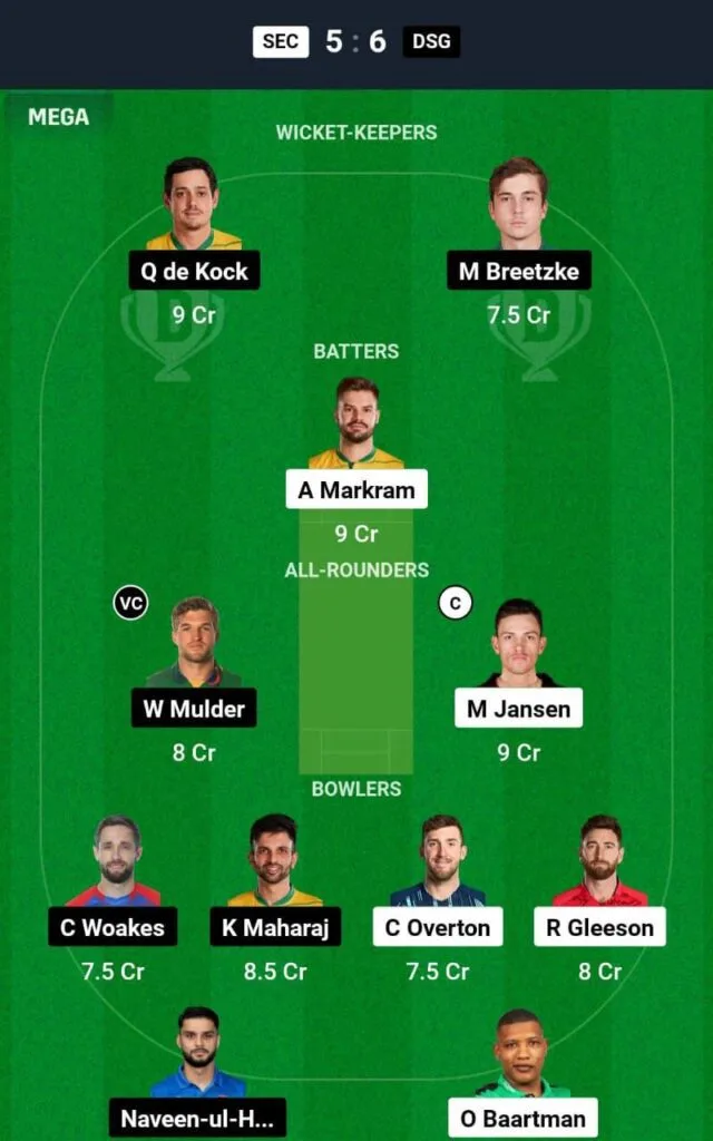 SEC Vs DSG Dream11 Team