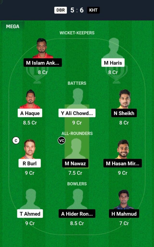 BDR VS KHT Dream11 Team