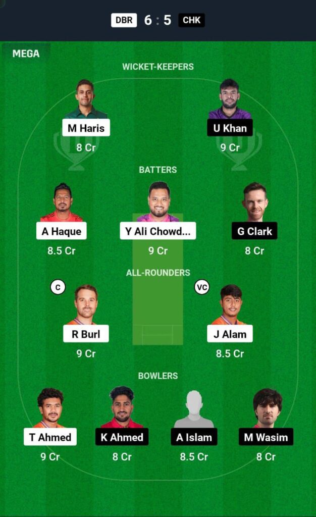 DBR VS CHK Dream11 Prediction Team