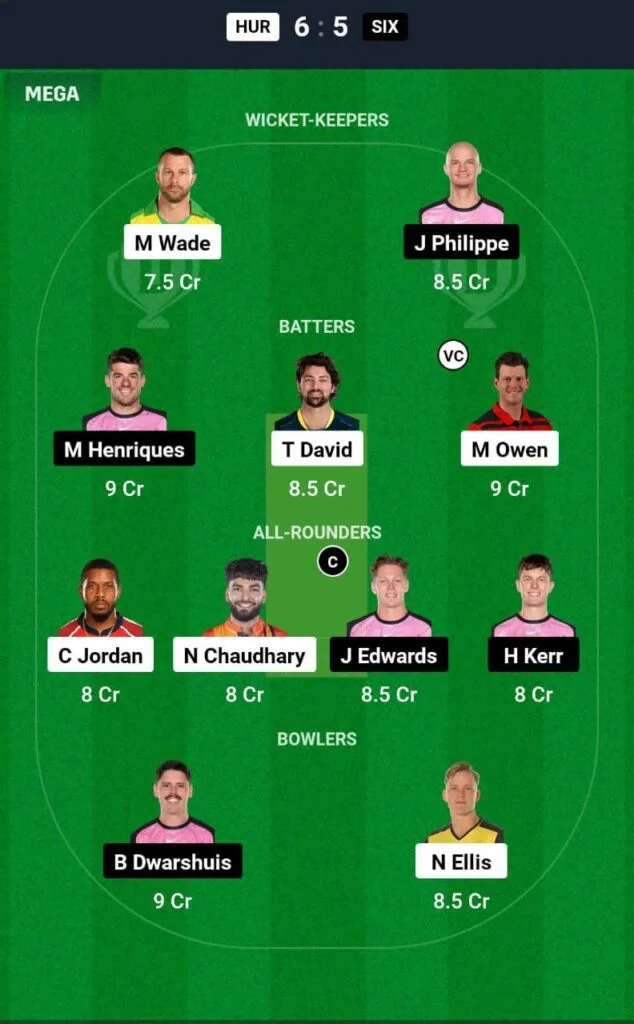 HUR VS SIX Dream11 Prediction Team