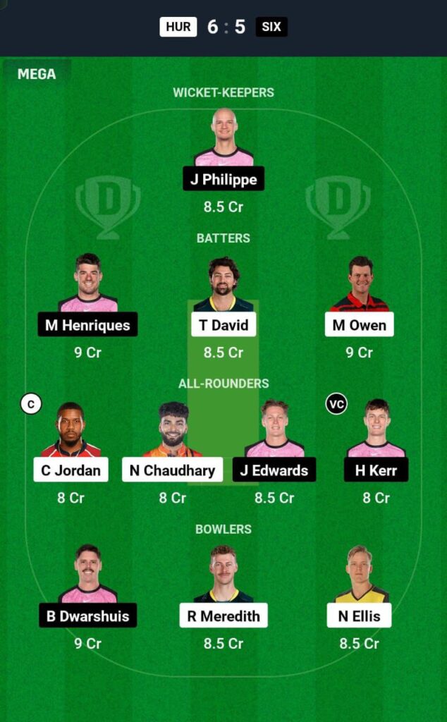 HUR VS SIX Dream11 Prediction Team  2 