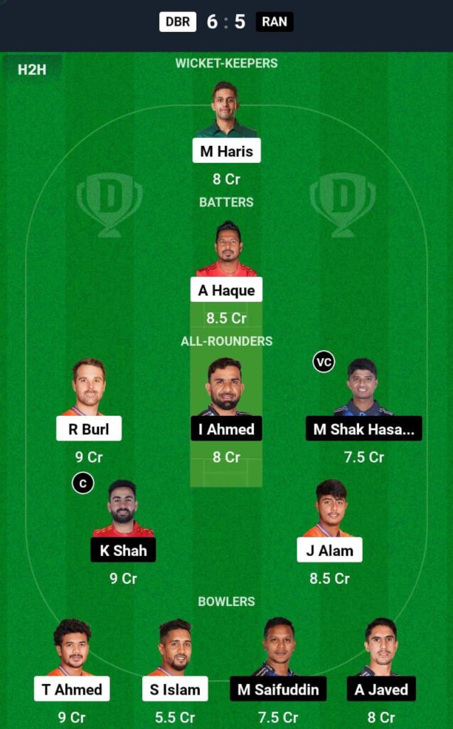 DSR VS RAN Dream11 Prediction Team