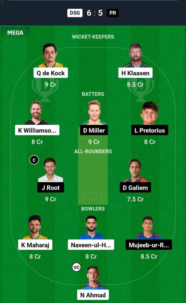 DSG Vs PR Dream11 Prediction Hindi - Grand League Team