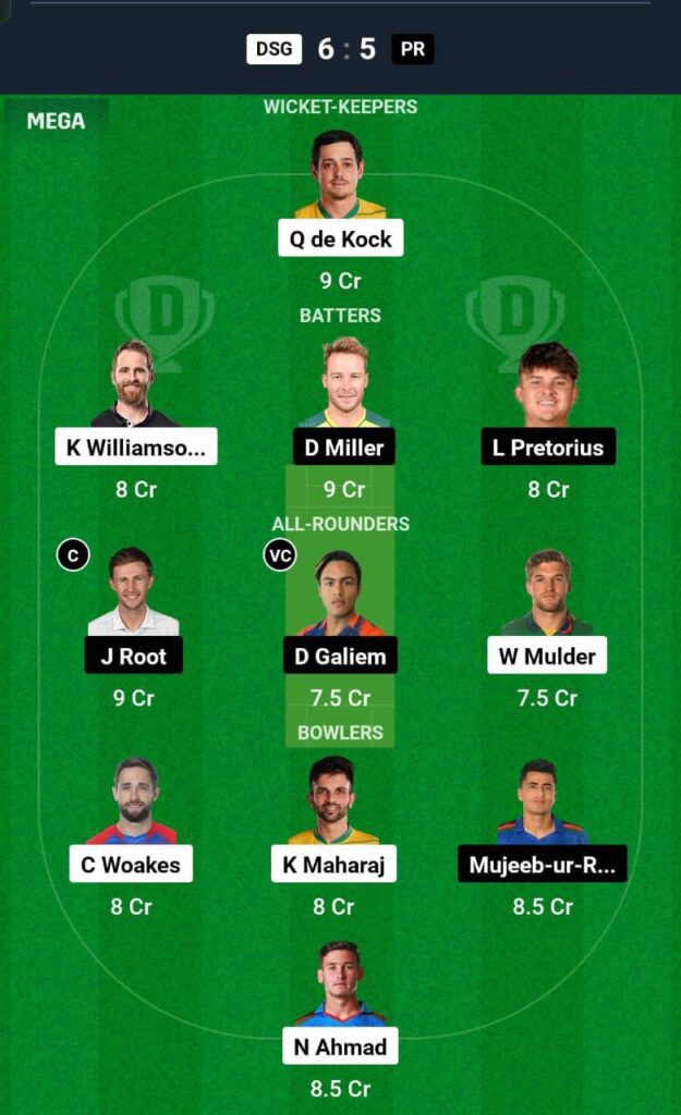 DSG Vs PR Dream11 Prediction Team