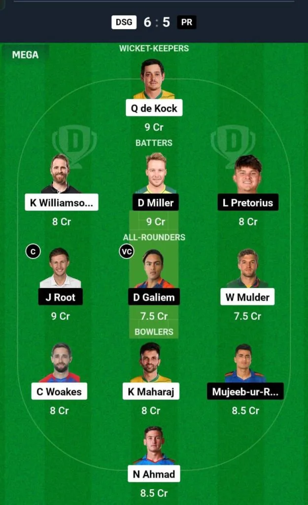 DSG Vs PR Dream11 Prediction Team
