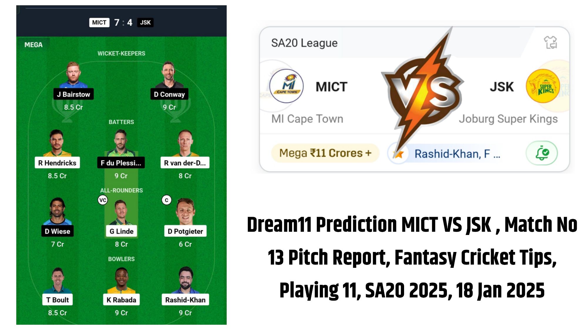 MICT VS JSK Dream11 Prediction Team 